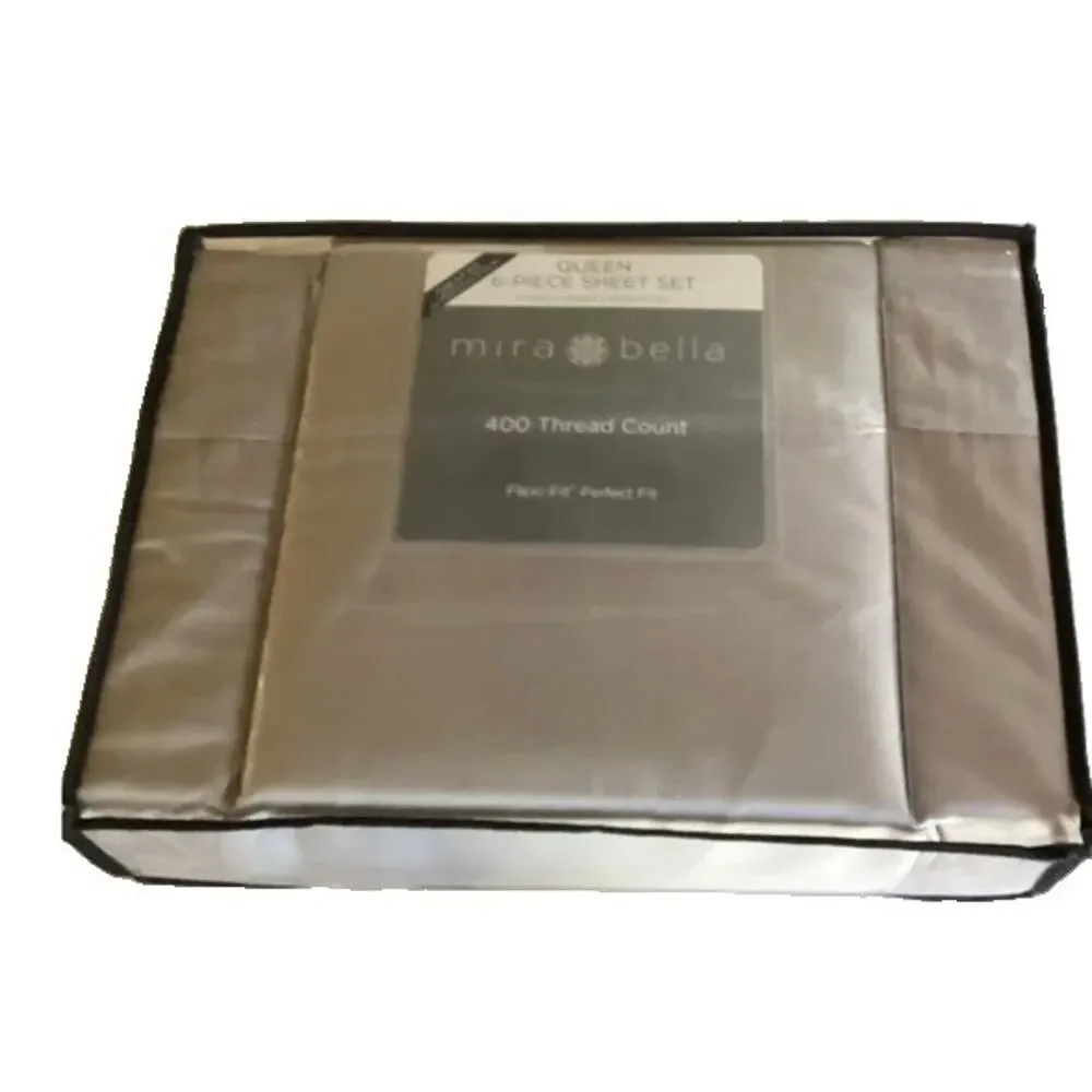 Mira Bella Queen Silver Grey 6 Piece Sheet Set 4 Pillowcases Jacquard 400 Thread